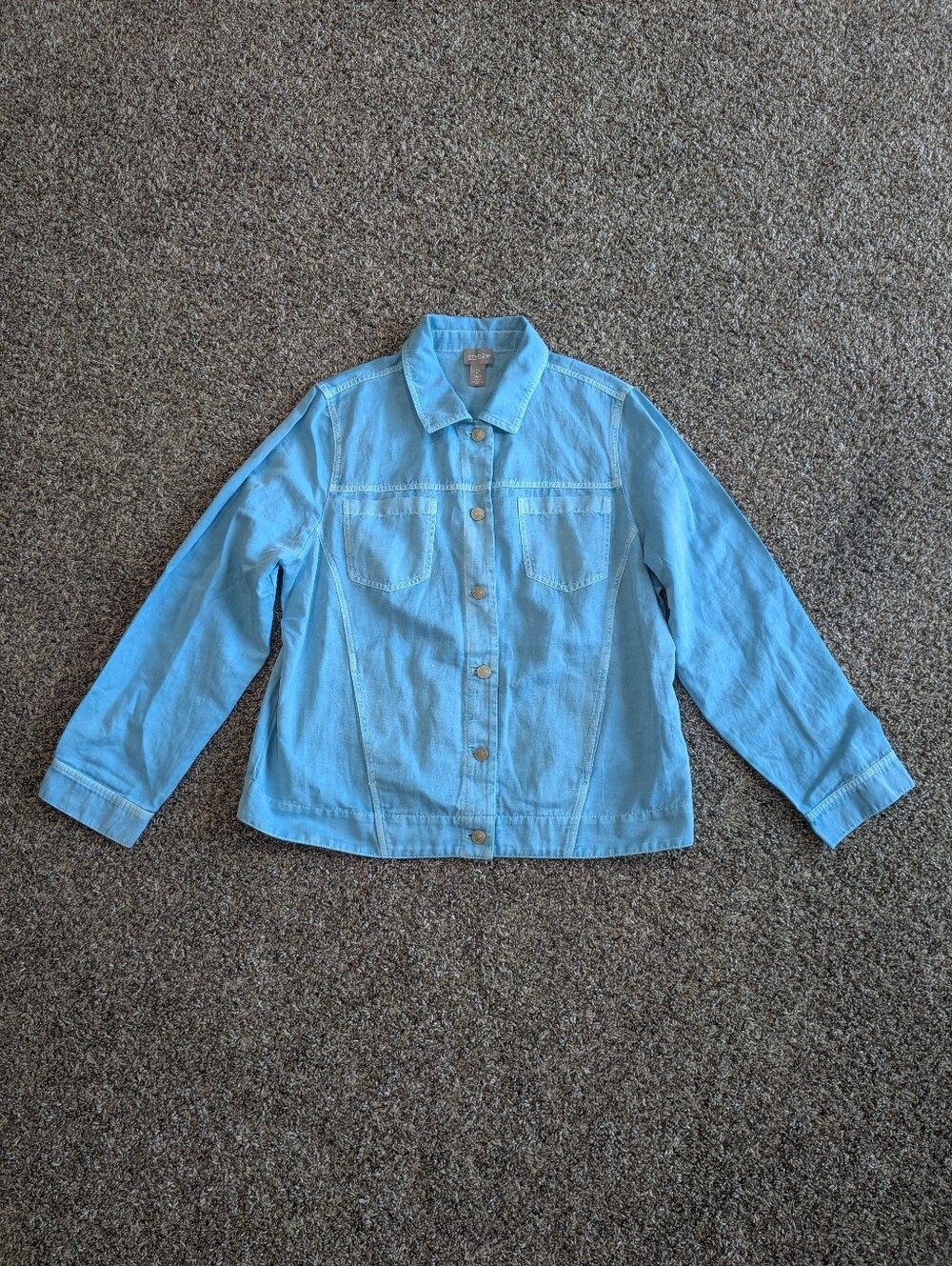 Chicos Cotton Linen Button Down Shirt Size 2 Blue